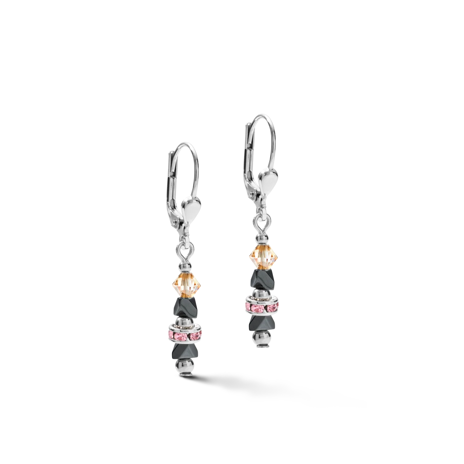Boucles d'oreilles Fine & Edgy Hématite & cristaux & acier inoxydable rose pêche