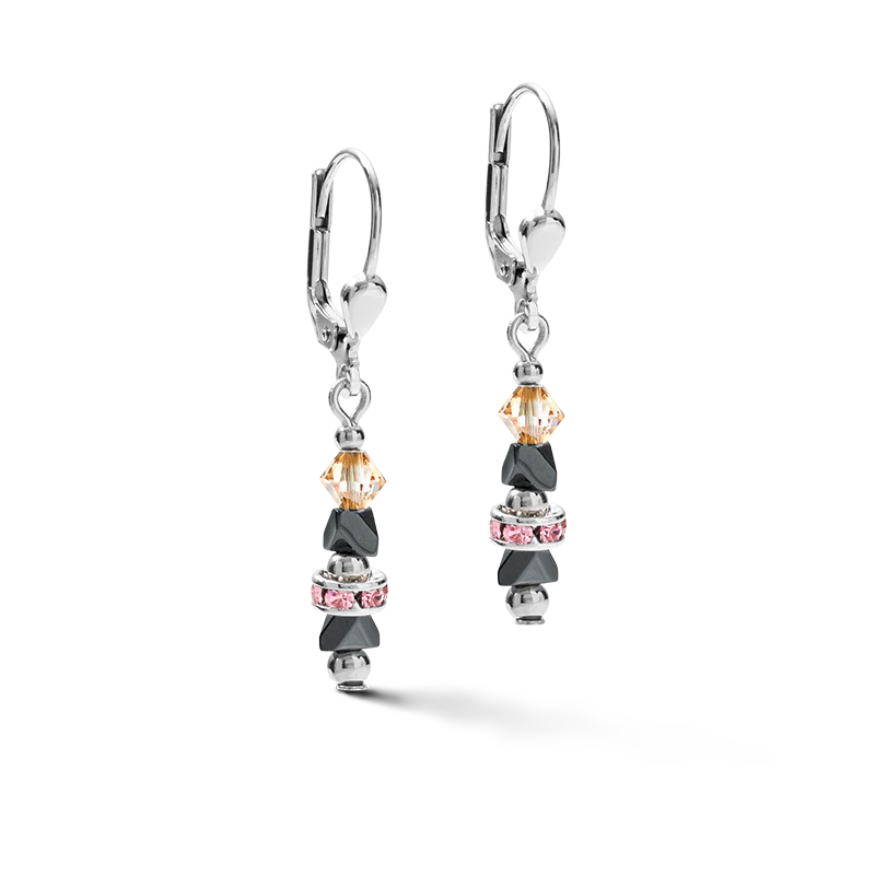Boucles d'oreilles Fine & Edgy Hématite & cristaux & acier inoxydable rose pêche - Image 2