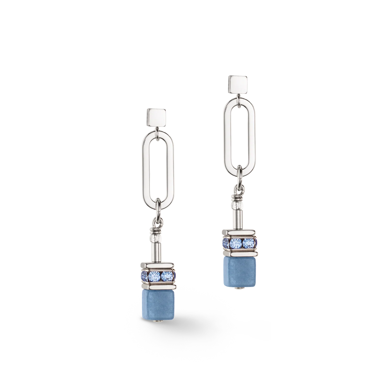 Boucles d'oreilles GeoCUBE® Fusion Chain argent bleu