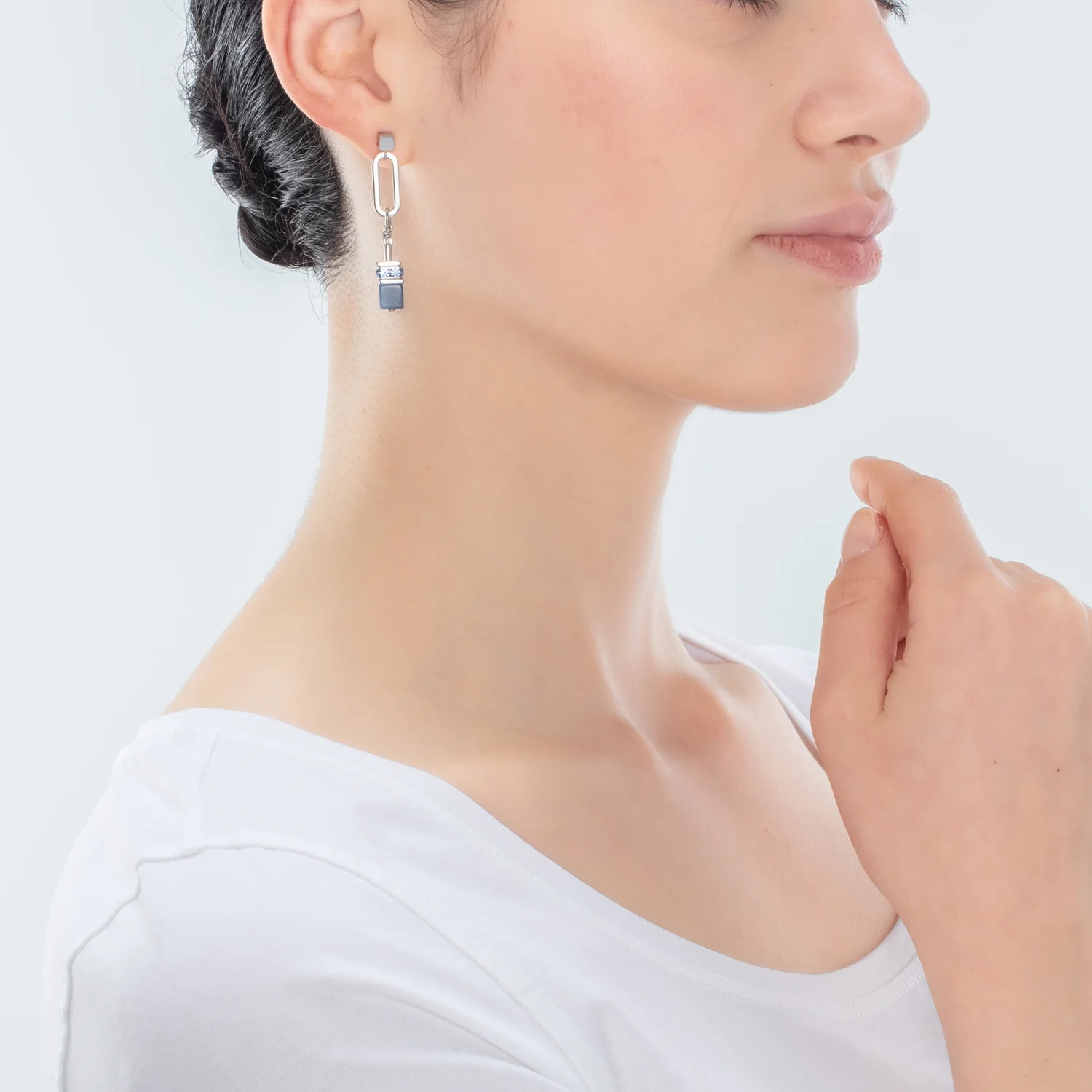 Boucles d'oreilles GeoCUBE® Fusion Chain argent bleu - Image 4
