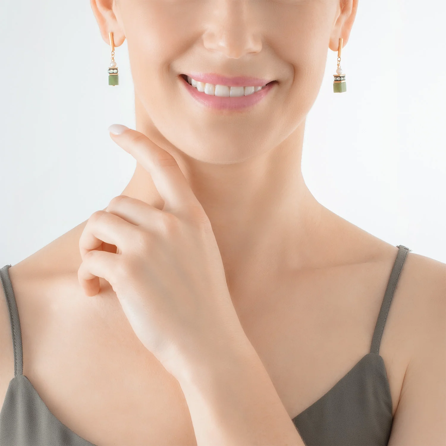 Boucles d'oreilles GeoCUBE® Fusion Precious Pearl Mix or-vert - Image 4