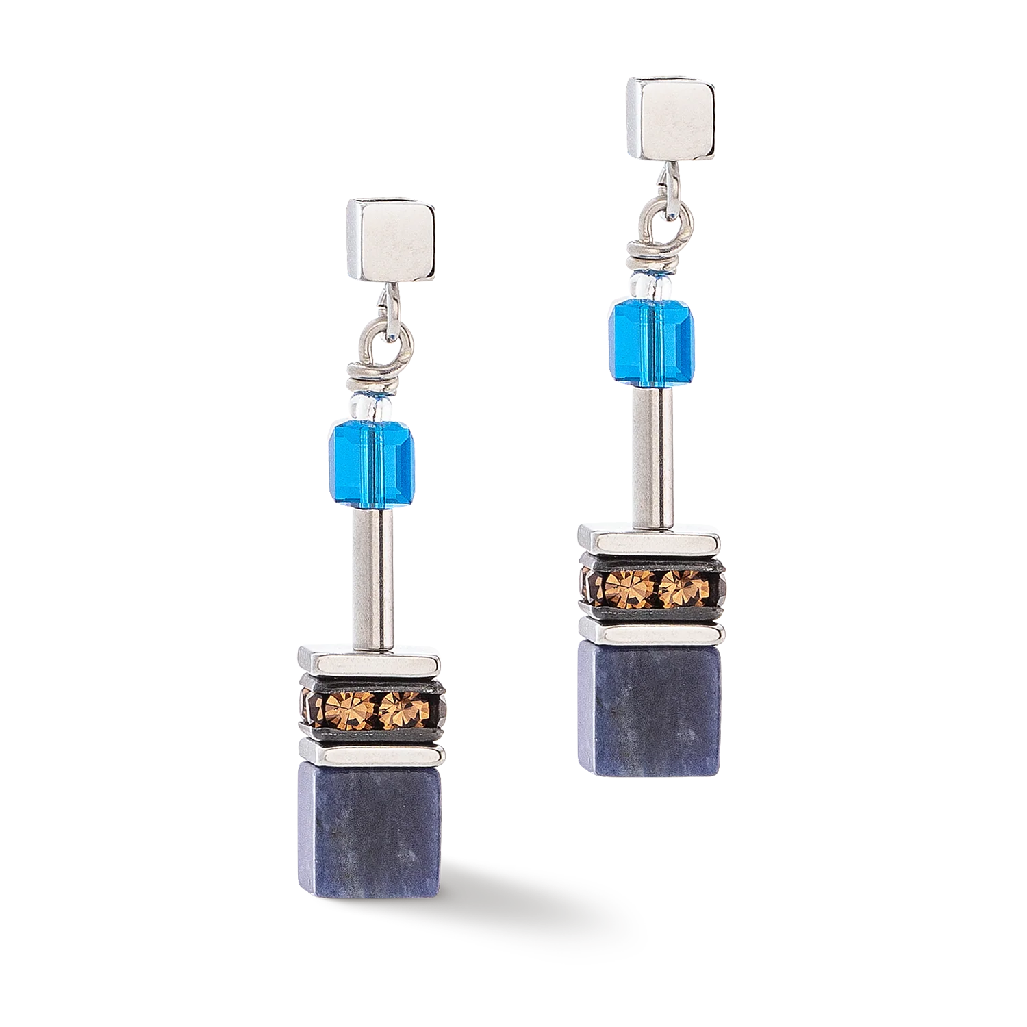 Boucles d'oreilles GeoCUBE® Iconic Precious bleu-brun - Image 2