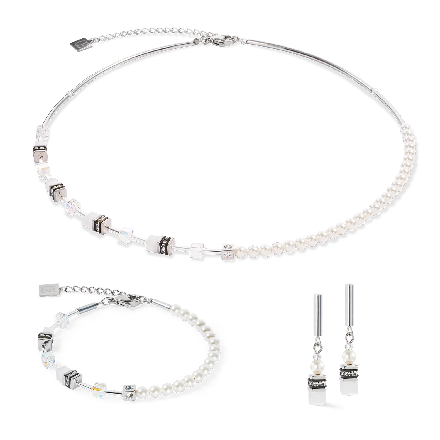 Boucles d'oreilles GeoCUBE® Mini Fusion Pearls argent-blanc - Image 3