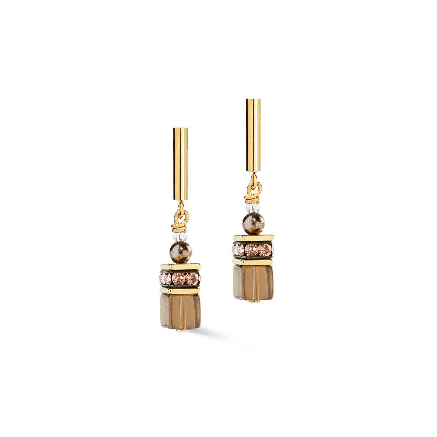 Boucles d'oreilles GeoCUBE® Precious Fusion Pearls Mocha Mousse