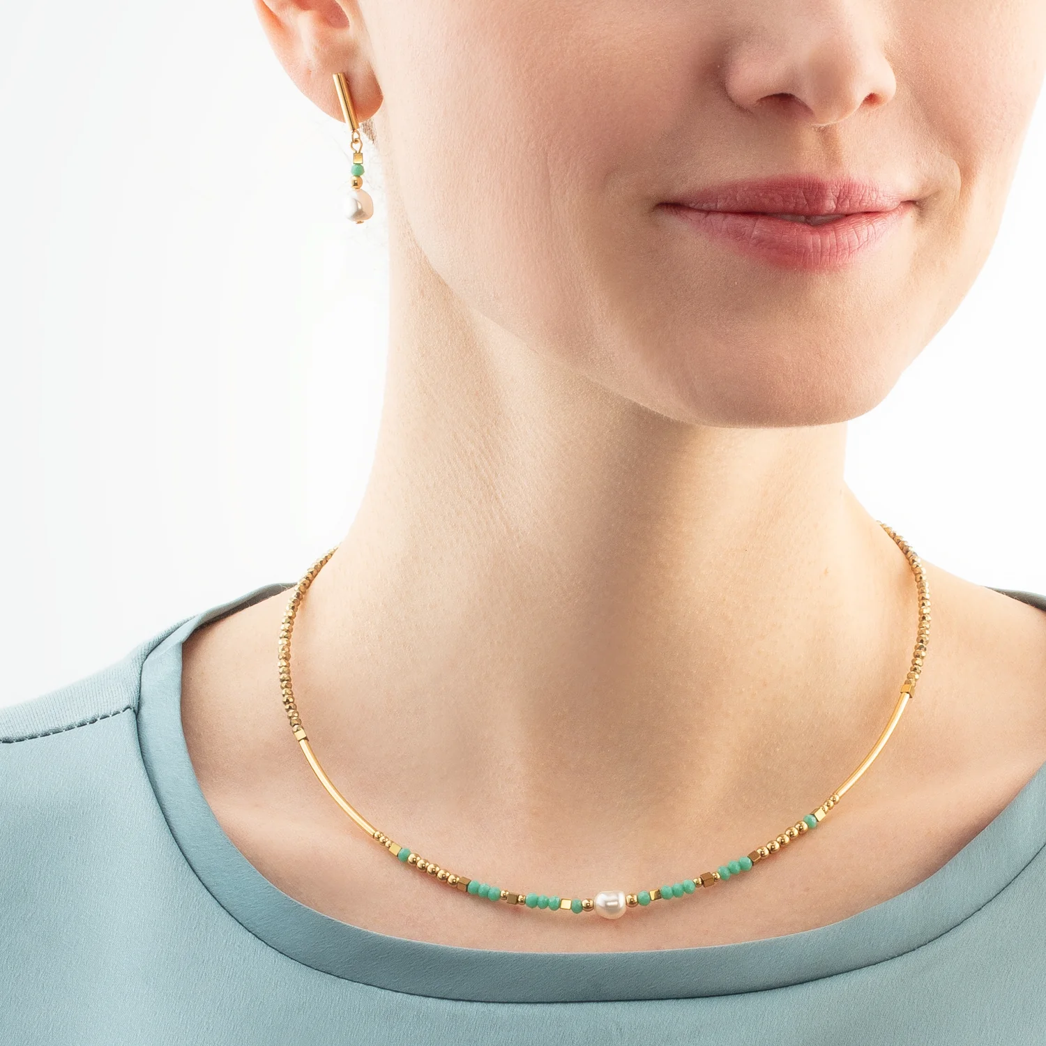 Boucles d'oreilles Lagoon Pearl or-menthe - Image 4
