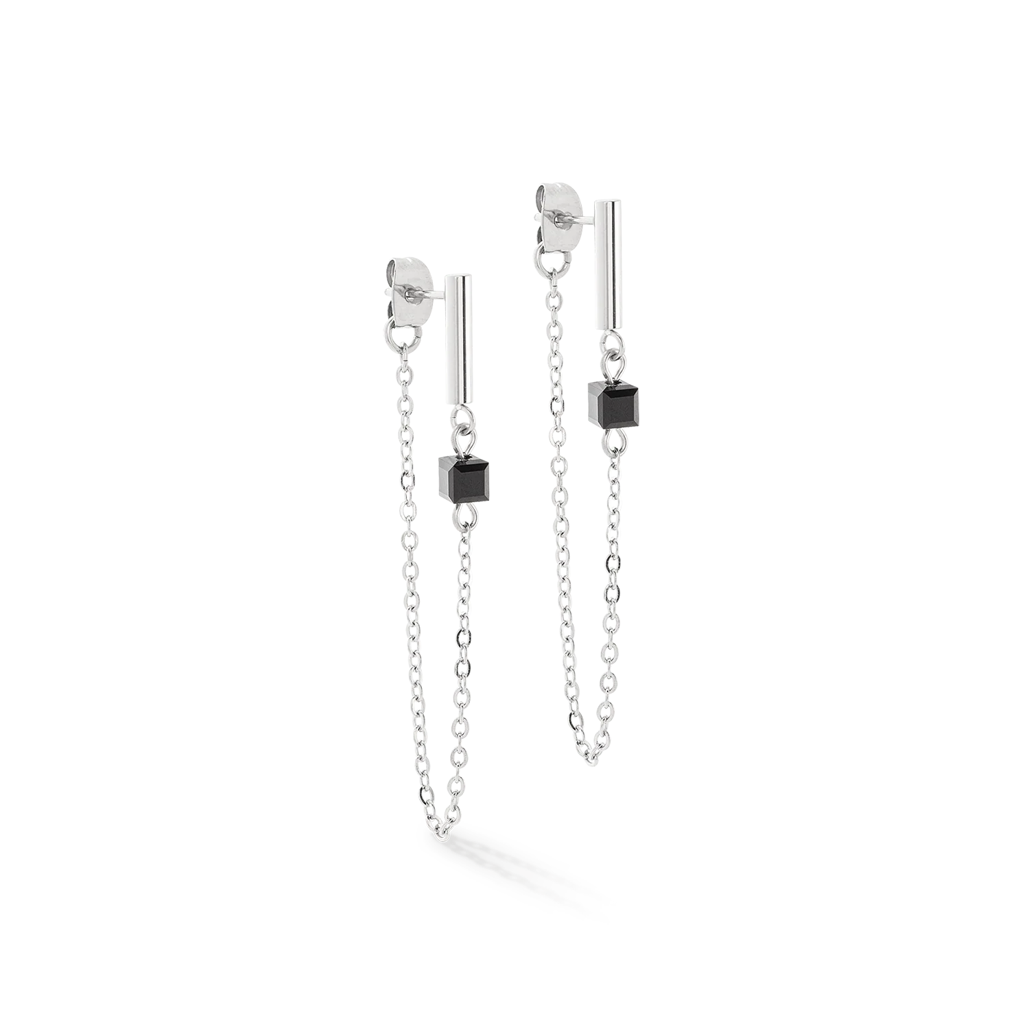 Boucles d'oreilles Mini Cubes & Chain argent-noir