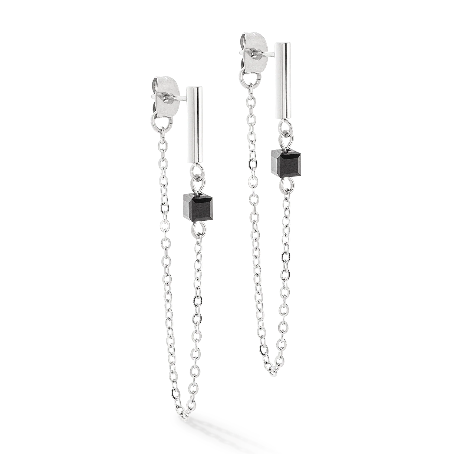 Boucles d'oreilles Mini Cubes & Chain argent-noir - Image 2