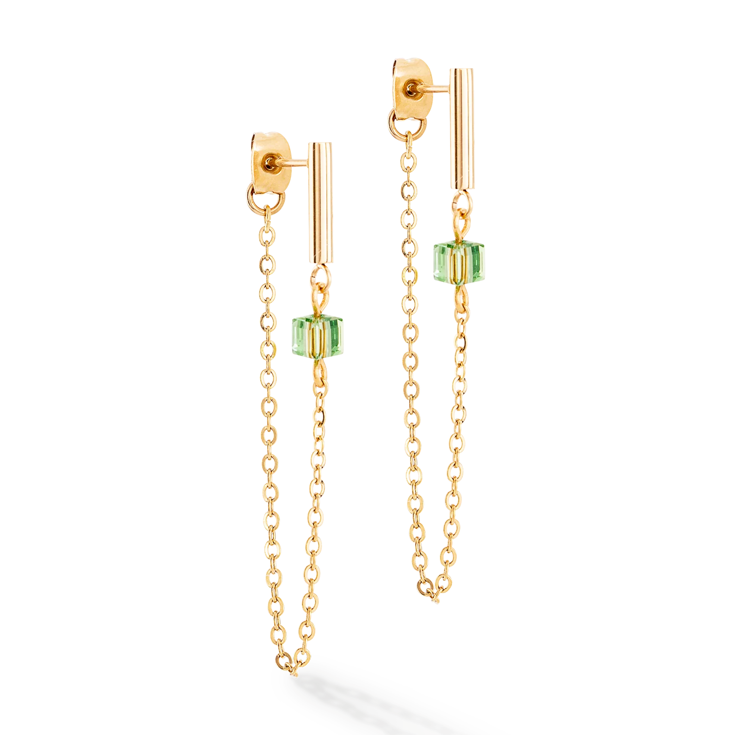 Boucles d'oreilles Mini Cubes & Chain or-vert - Image 2