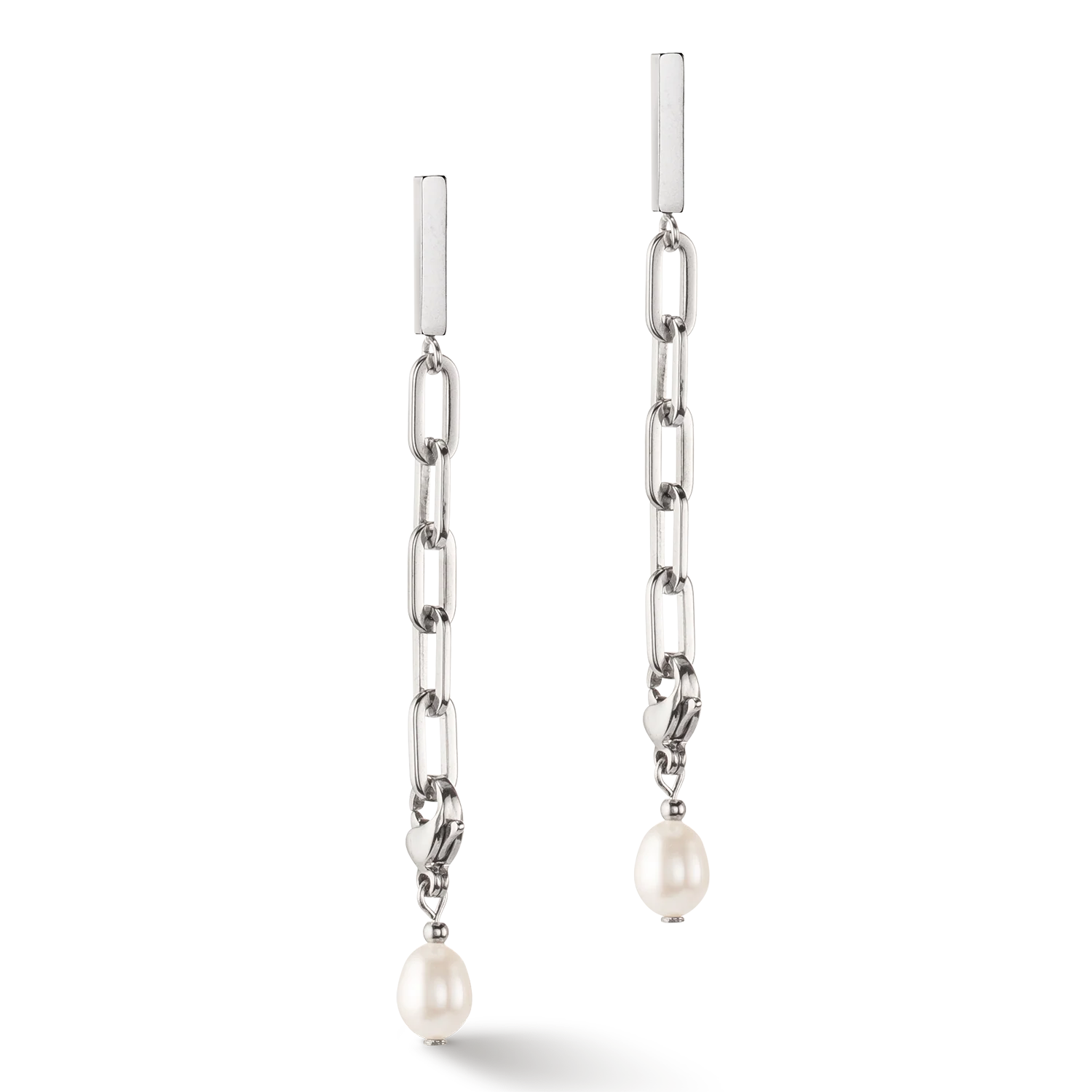 Boucles d'oreilles Modern Chain et perles d'eau douce Charms argent - Image 2