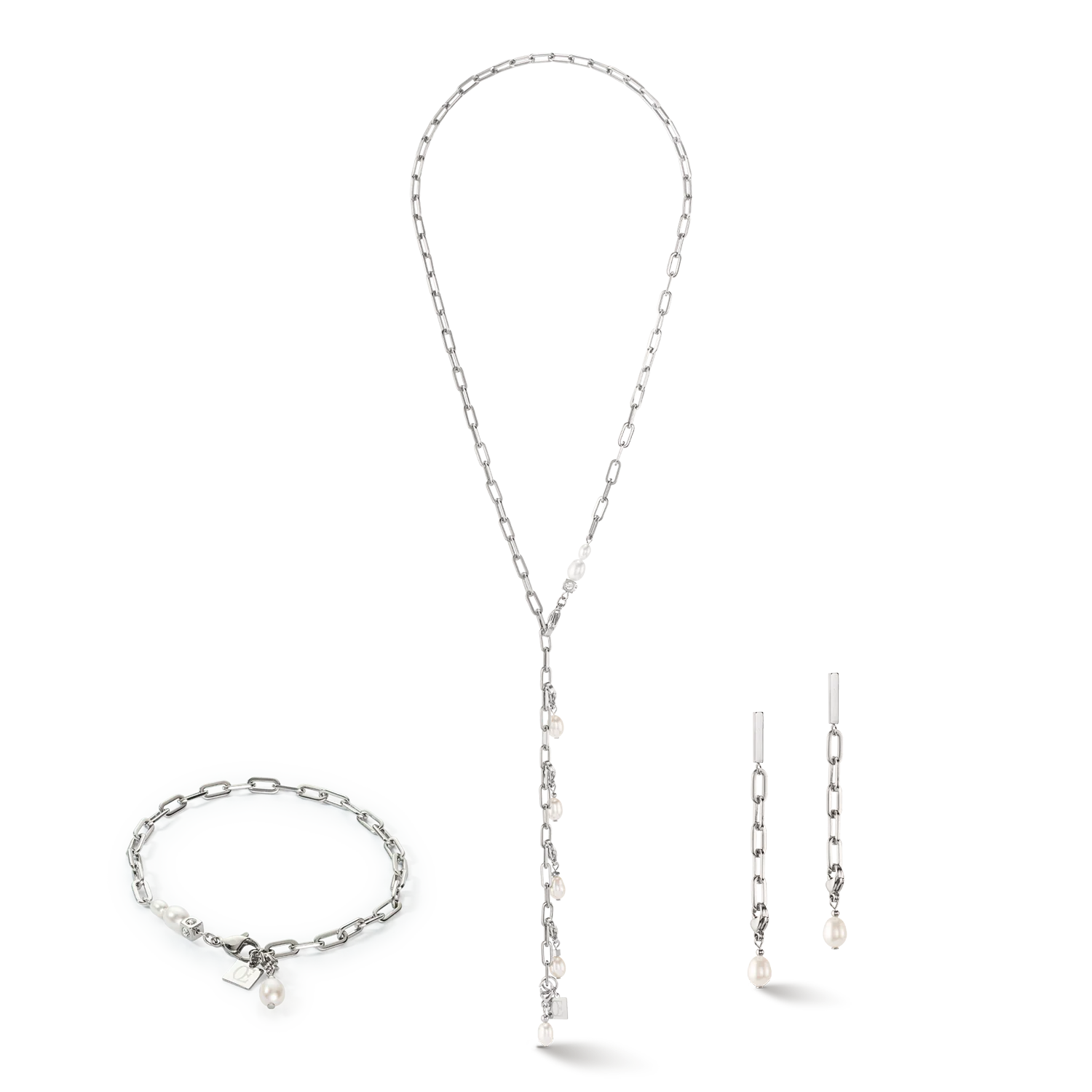 Boucles d'oreilles Modern Chain et perles d'eau douce Charms argent - Image 3