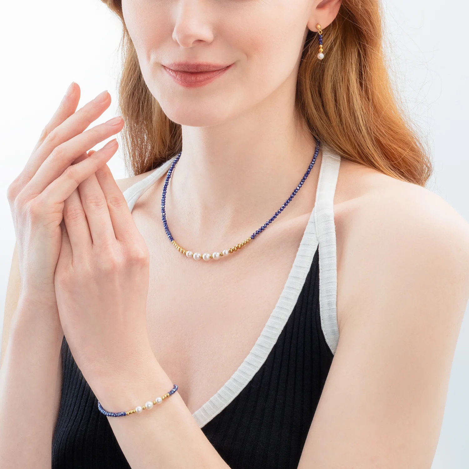 Boucles d'oreilles Pearl Line or-bleu - Image 4