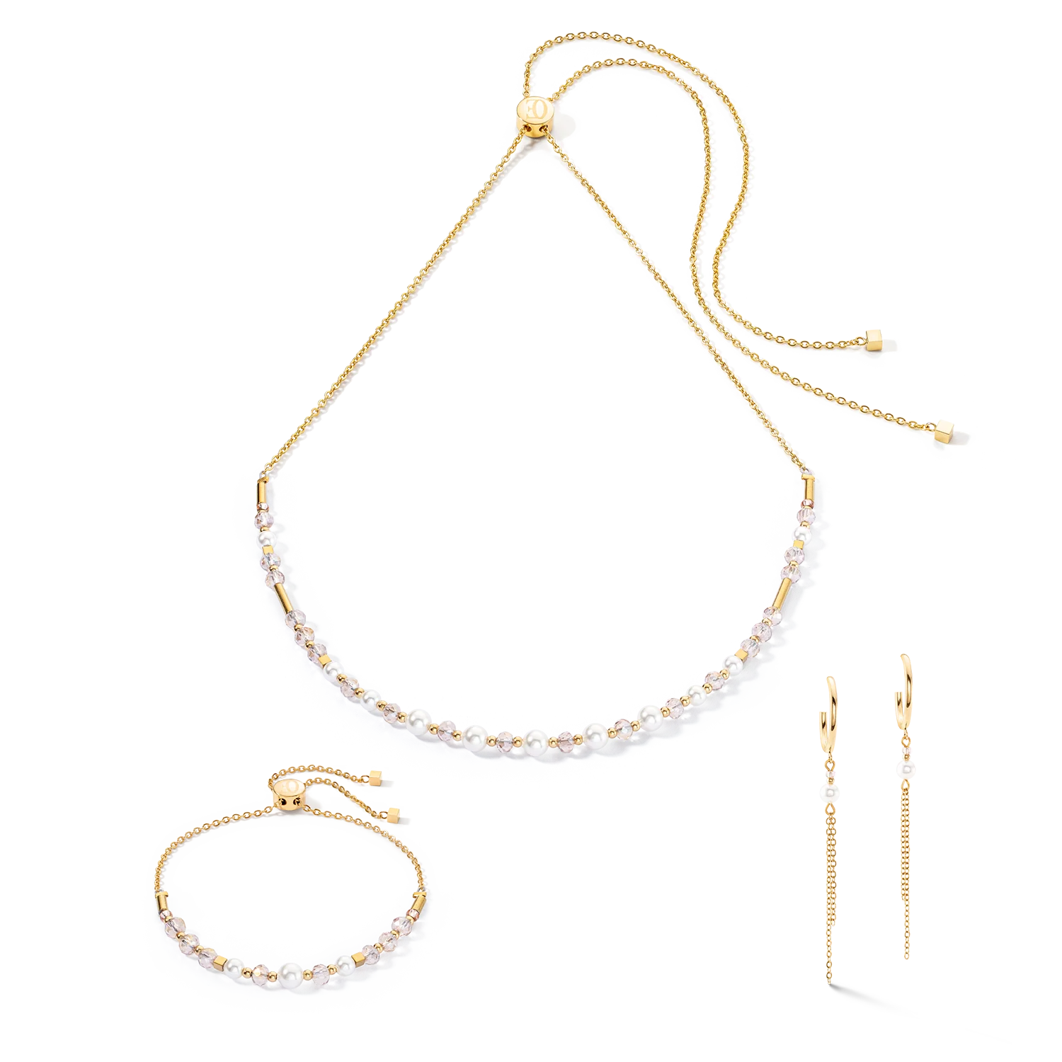 Boucles d'oreilles Princess Pearls Chain or-blanc - Image 3
