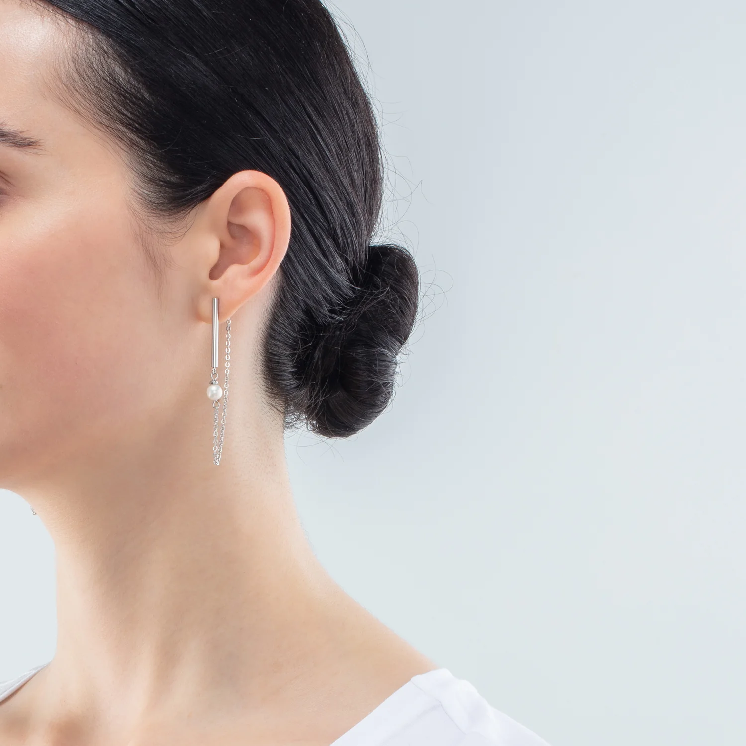 Boucles d'oreilles Solitaire Perle d'eau douce argent - Image 4