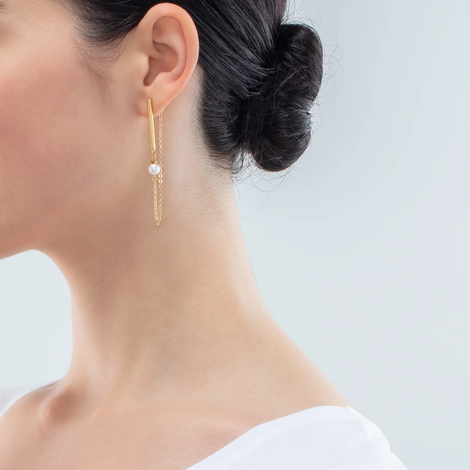 Boucles d'oreilles Solitaire Perle d'eau douce or - Image 4