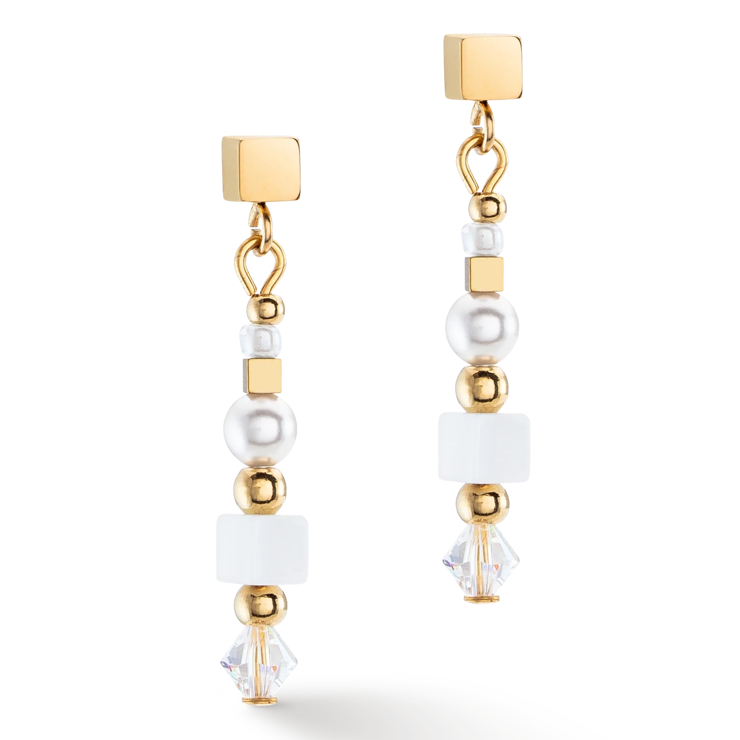Boucles d'oreilles Square Stripes or-blanc - Image 2