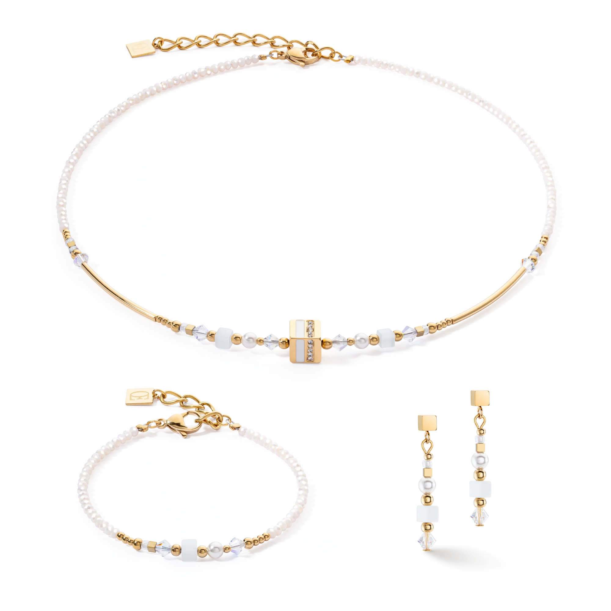 Boucles d'oreilles Square Stripes or-blanc - Image 3