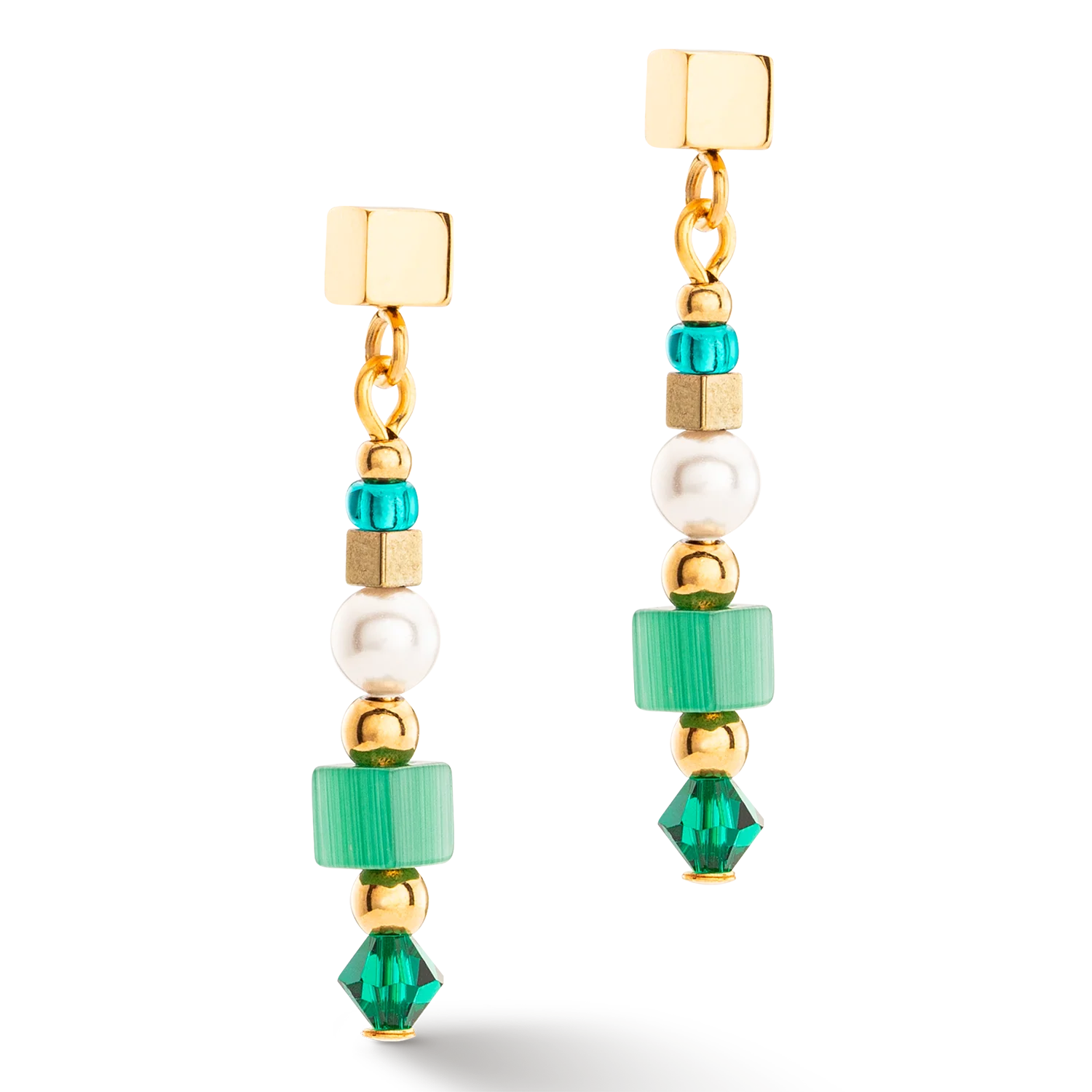 Boucles d'oreilles Square Stripes or-vert - Image 2