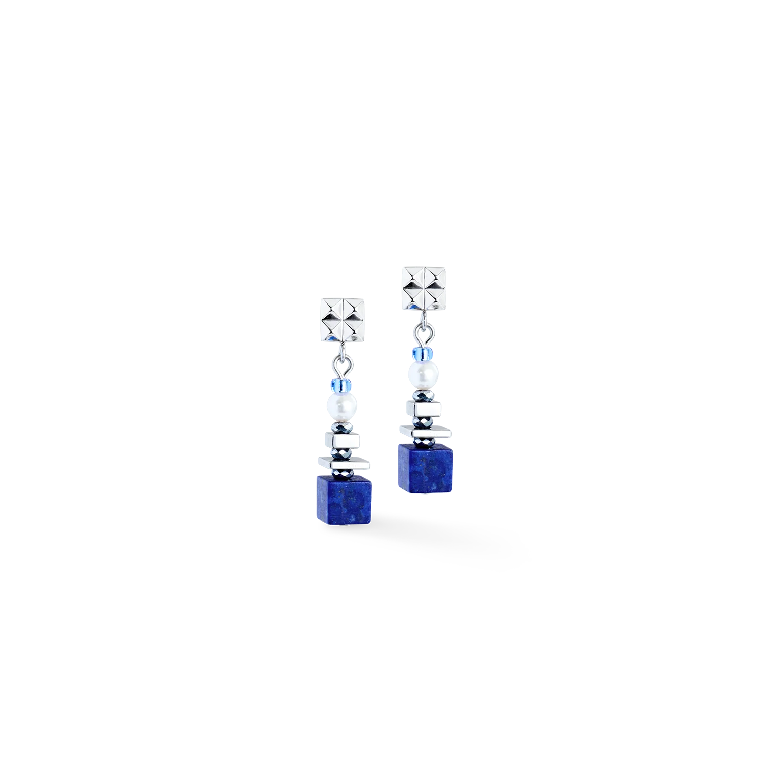 Boucles d'oreilles Statement Cube Facets argent-bleu