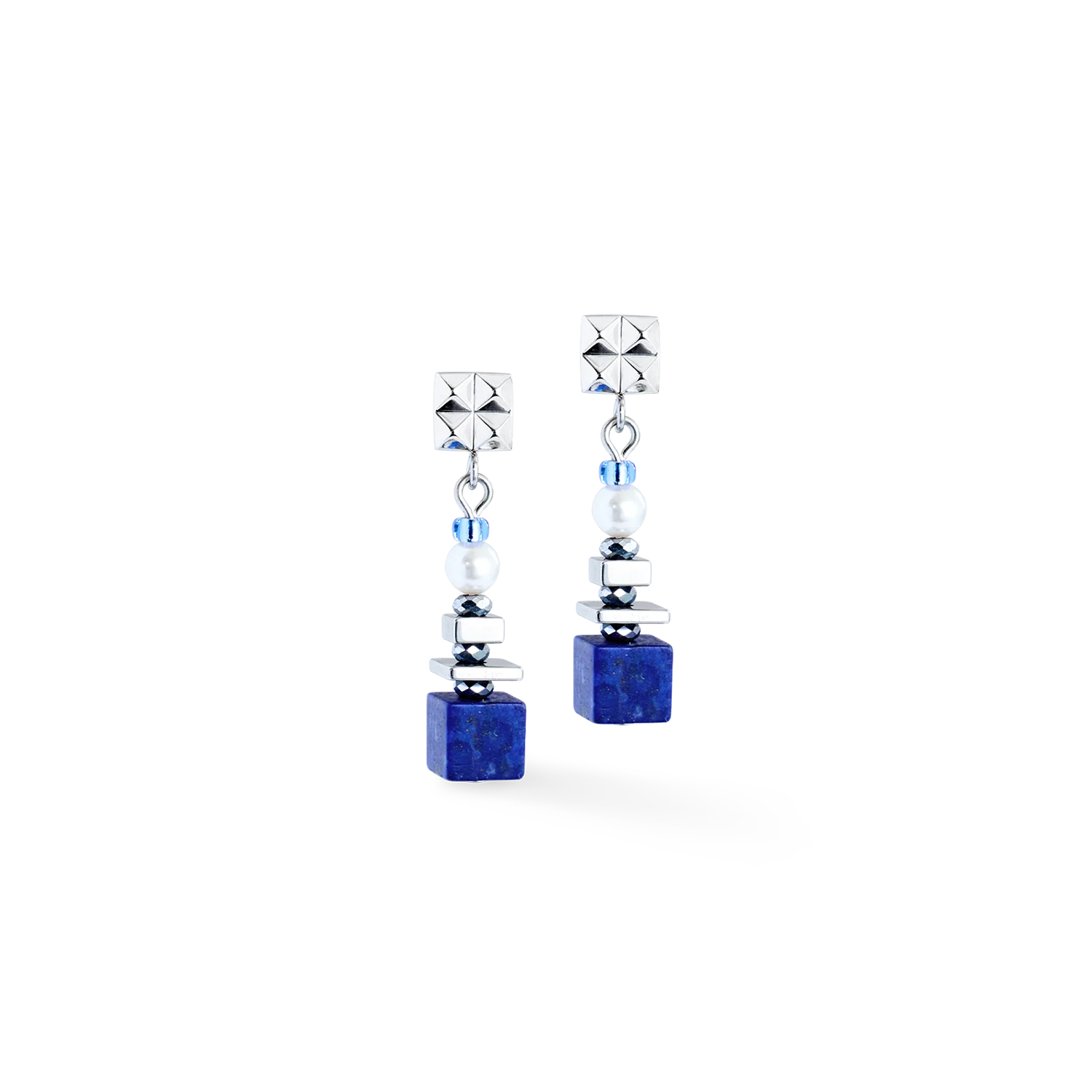 Boucles d'oreilles Statement Cube Facets argent-bleu - Image 2