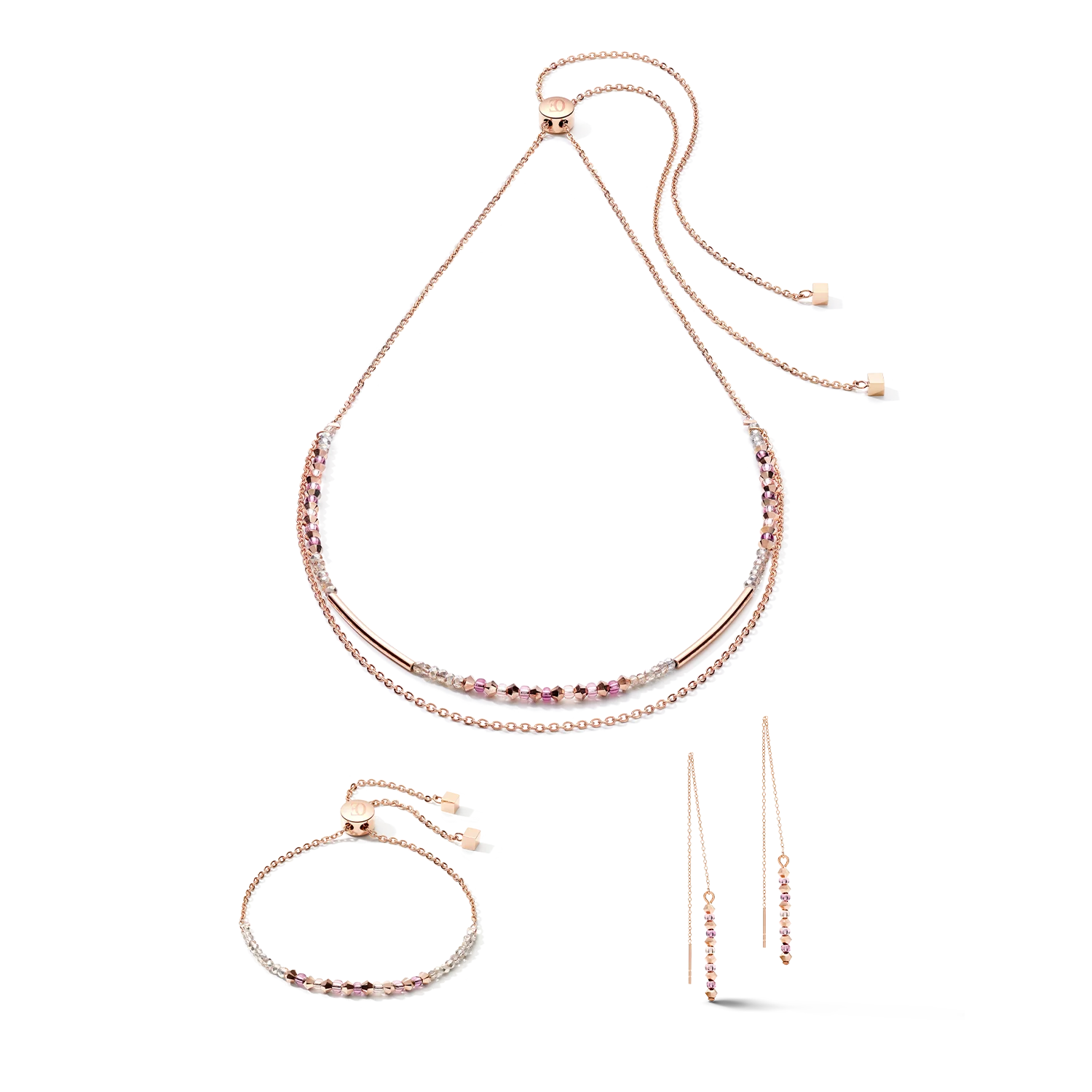 Bracelet 2-layers de cristaux fins et d'acier inoxydable or rose lilas - Image 3