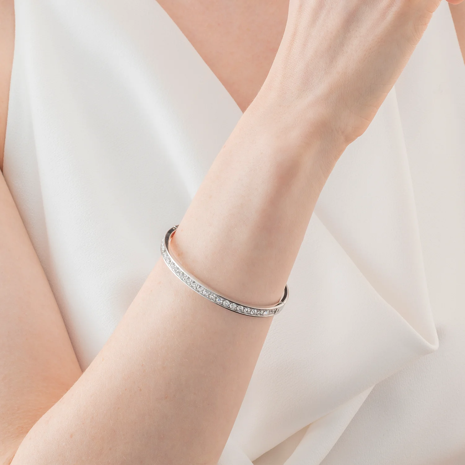 Bracelet acier & cristaux argent cristal (taille 19 cm) - Image 4