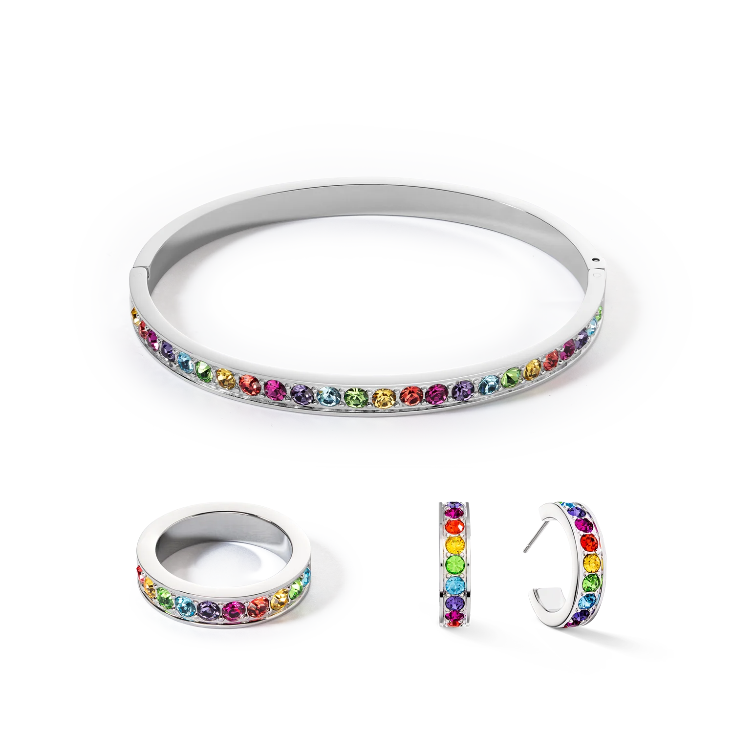 Bracelet acier & cristaux argent multicolore (taille 19 cm) - Image 3