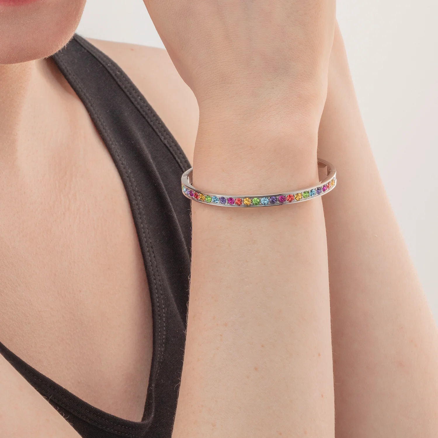 Bracelet acier & cristaux argent multicolore (taille 19 cm) - Image 4