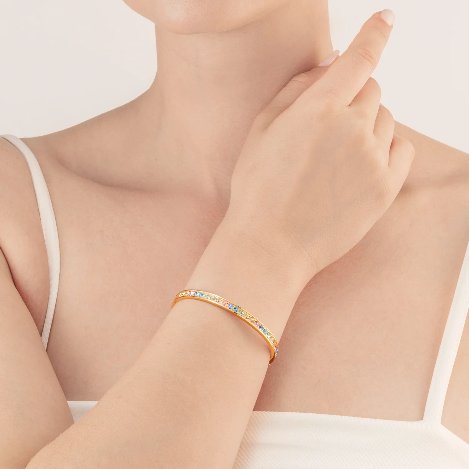 Bracelet acier & cristaux or multi pastel (taille 17 cm) - Image 4