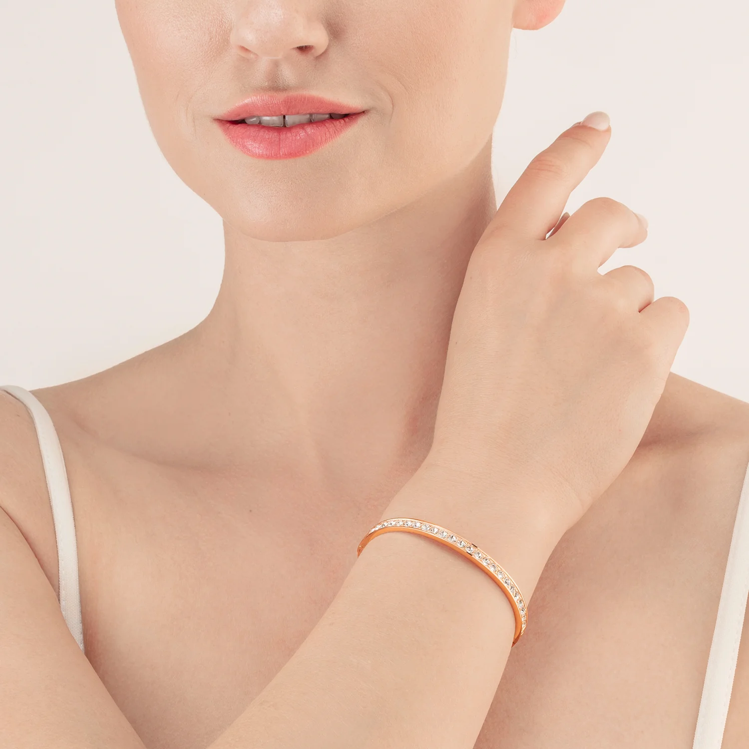Bracelet acier & cristaux or rose cristal (taille 17 cm) - Image 4
