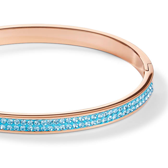Bracelet acier or rose & Pavé de Cristaux aqua - Image 2