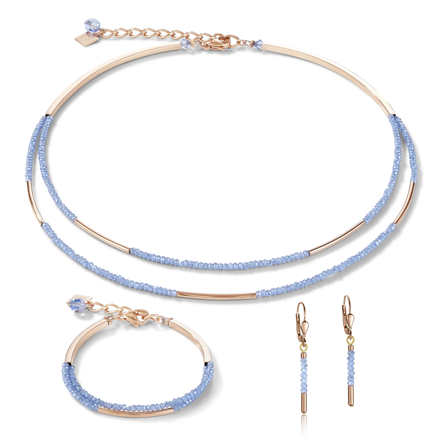 Bracelet Cascade small acier inoxydable or rose & verre bleu clair - Image 3
