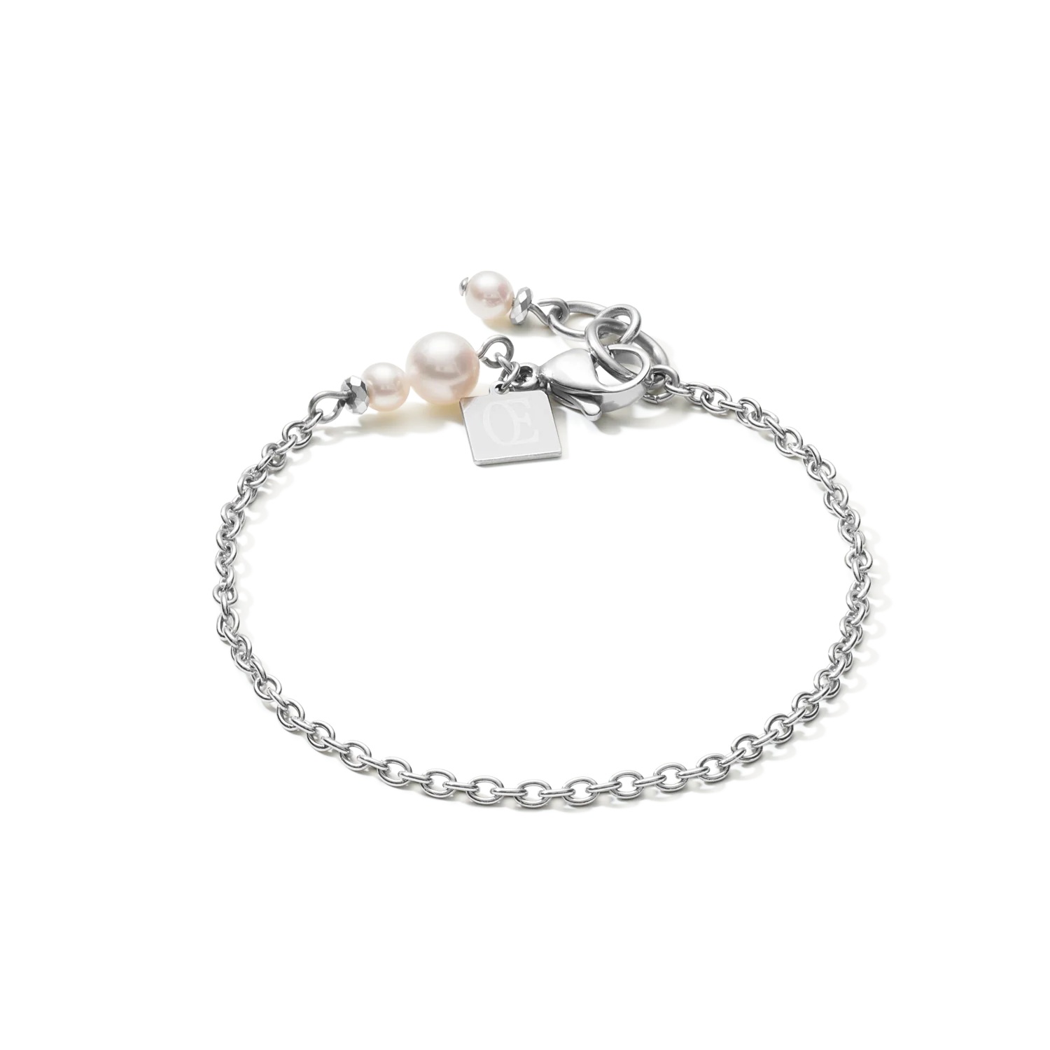 Bracelet chaîne en Y & Anneau Perles d'eau douce & acier inoxydable blanc-argenté