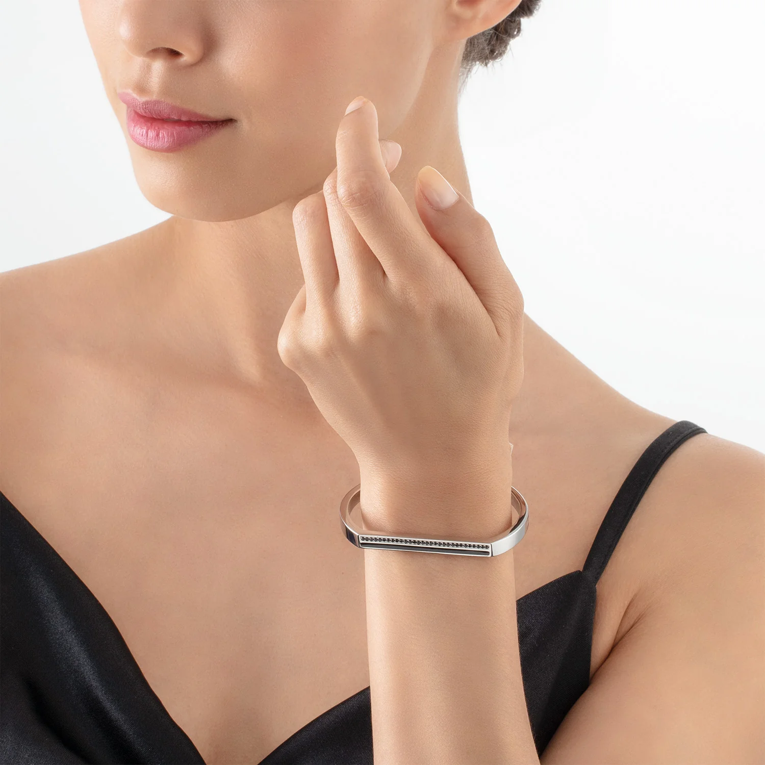 Bracelet Cuff Square Stripes argent-noir - Image 4
