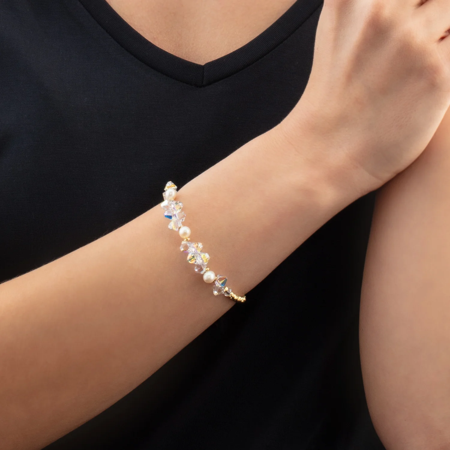 Bracelet Dancing Crystals & Pearls or - Image 4