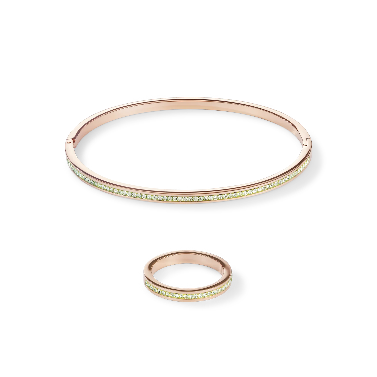Bracelet étroit acier or rose & Pavé de Cristaux vert claire - Image 3