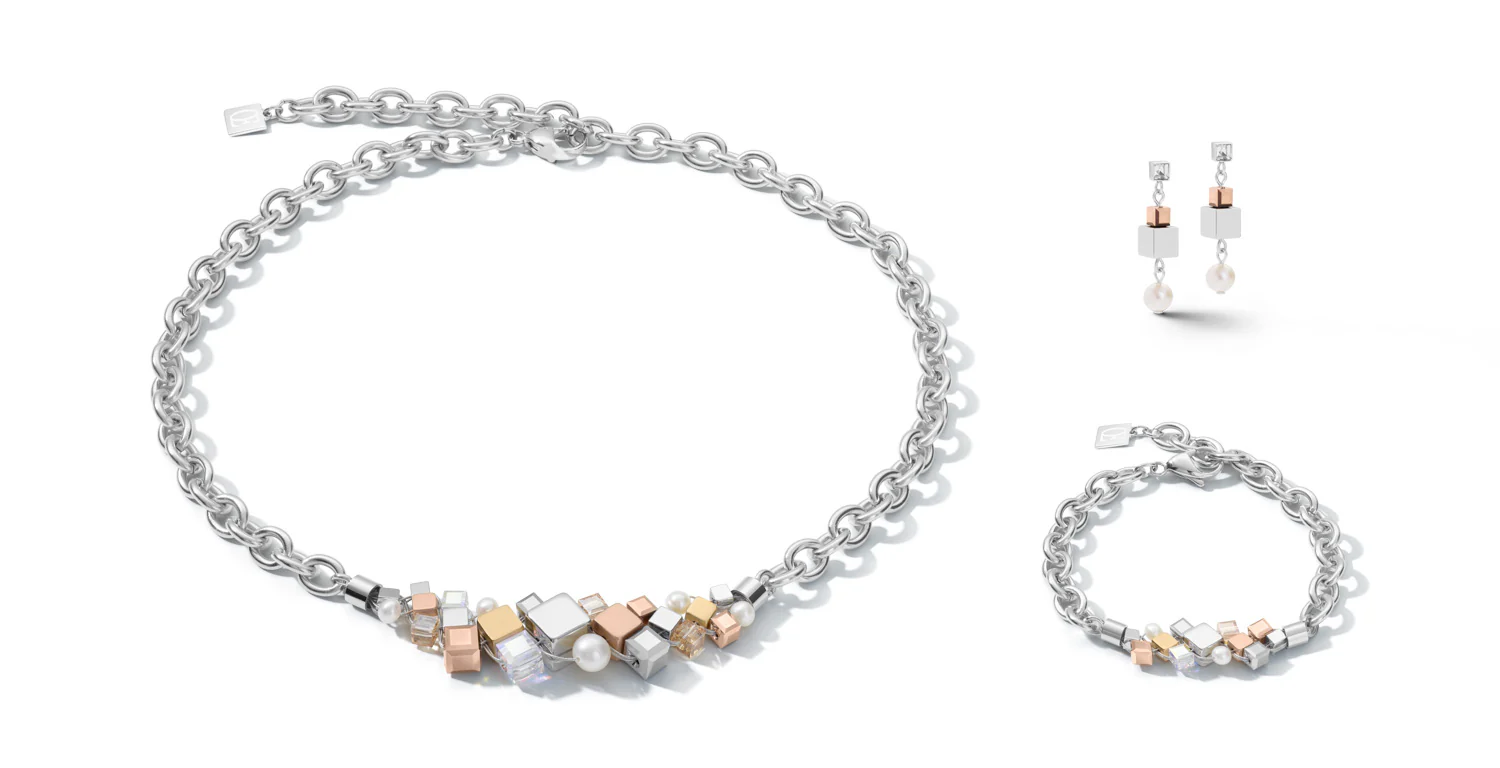 Bracelet GEOCUBE® Cluster perles d'eau douce & chunky chain tricolor - Image 2