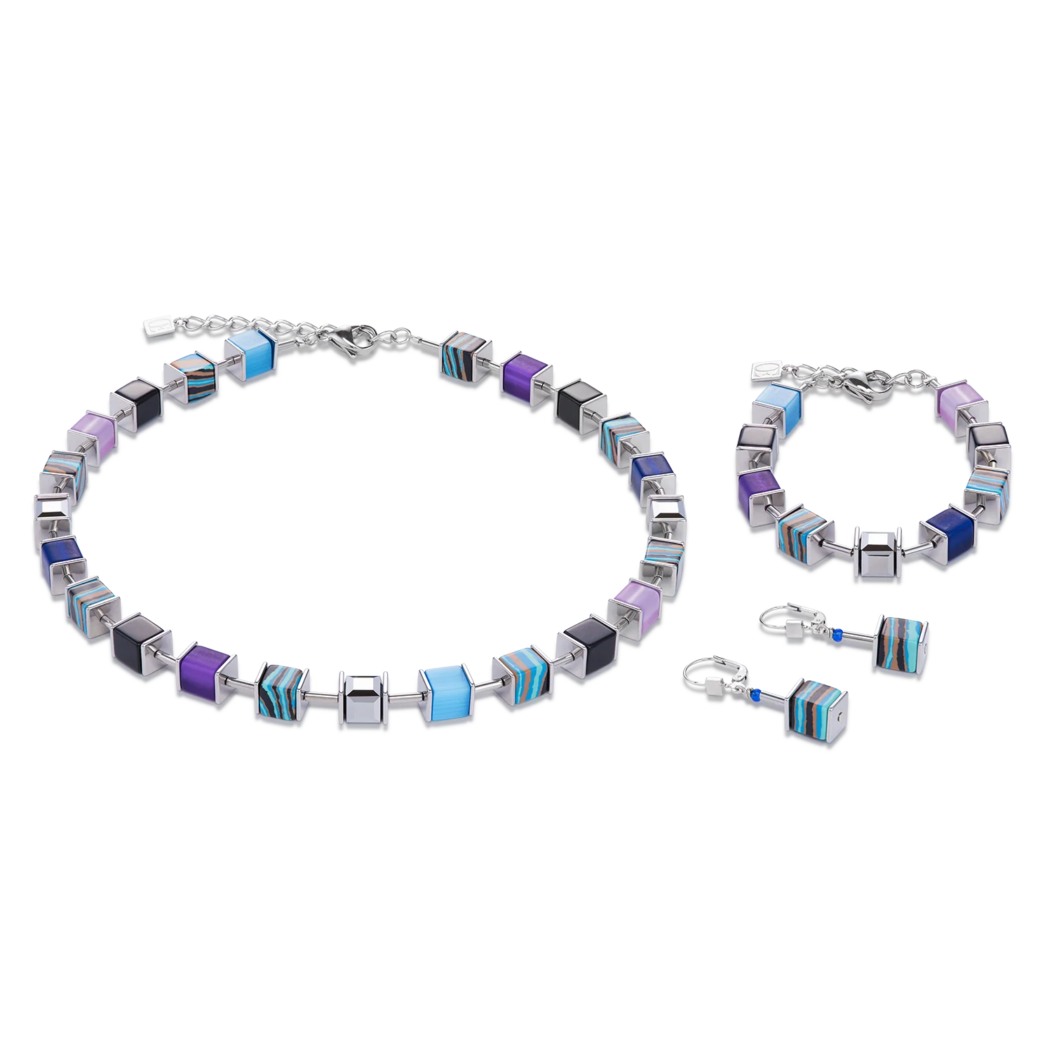 Bracelet GeoCUBE® Cristaux & Malachite bleu-mauve - Image 3