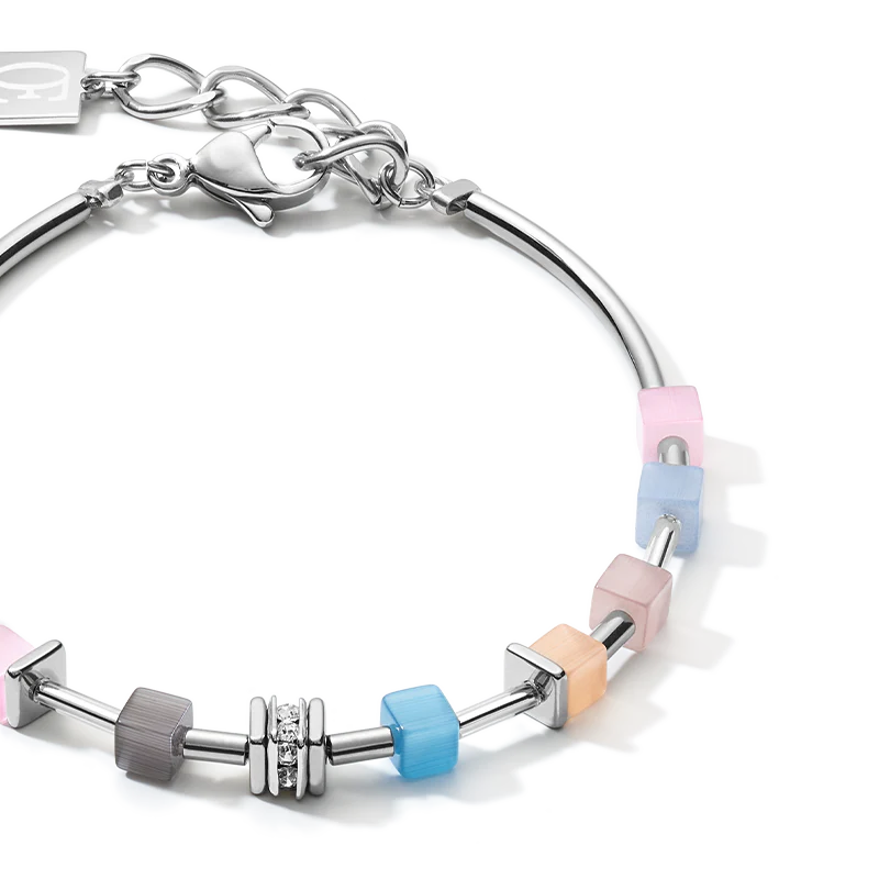 Bracelet GeoCUBE® fin bleu-rose pastel - Image 2