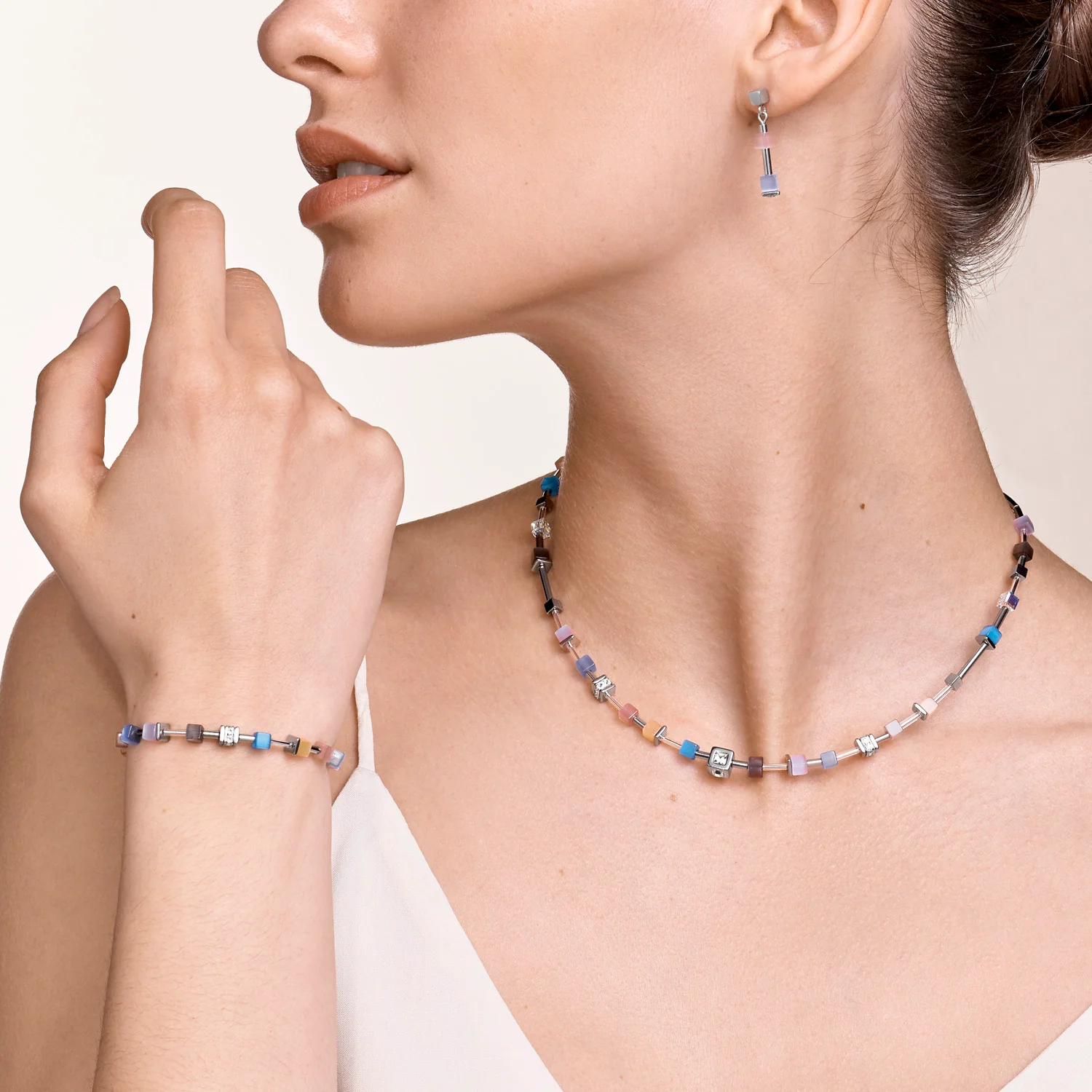 Bracelet GeoCUBE® fin bleu-rose pastel - Image 4