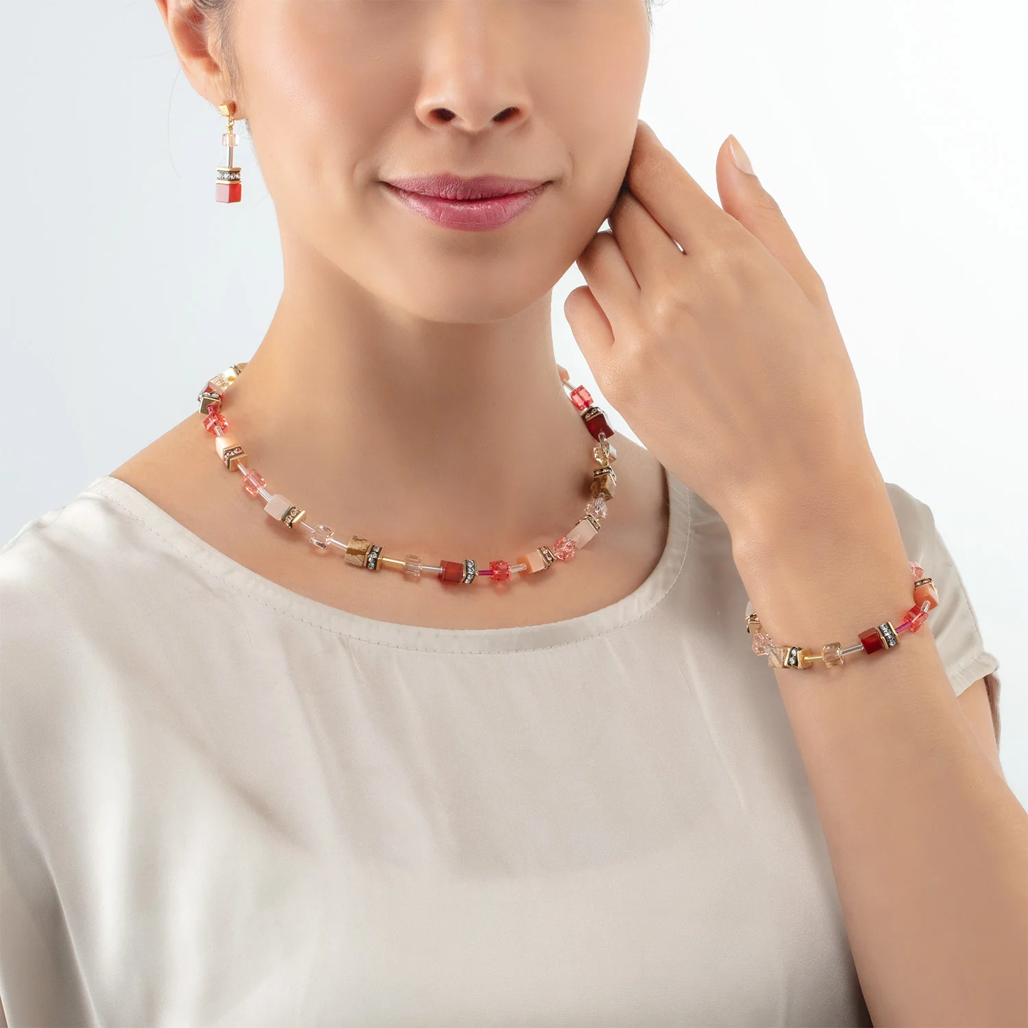 Bracelet GeoCUBE® Iconic Precious rouge-beige - Image 4