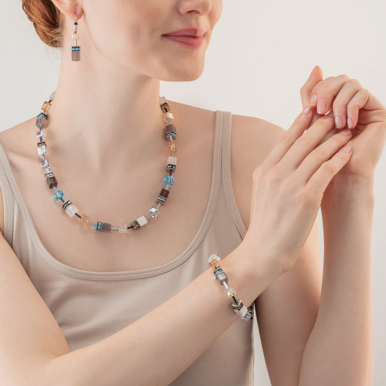 Bracelet GeoCUBE® Iconic Statement Precious aqua-beige - Image 4