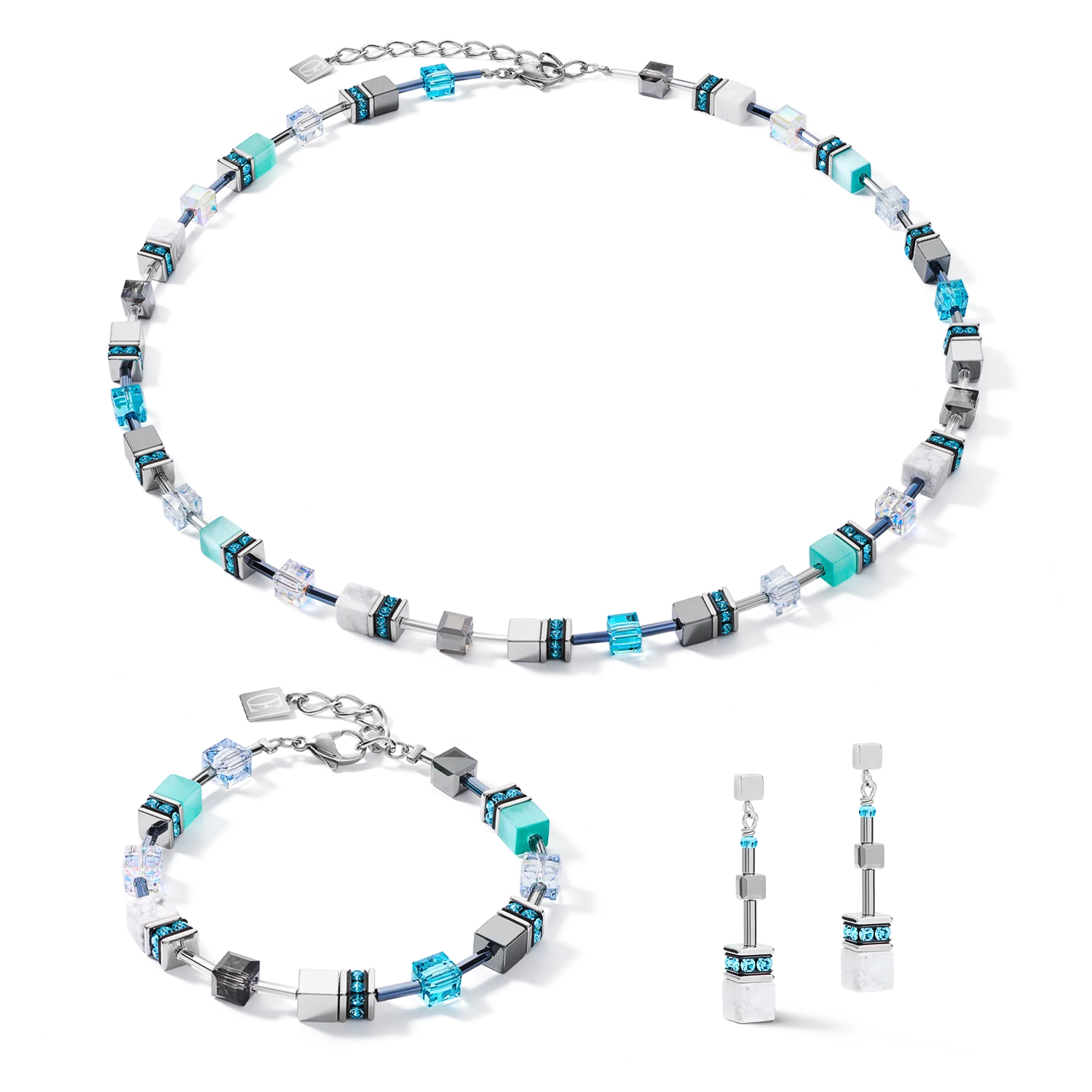 Bracelet GeoCUBE® medium aqua-blanc - Image 3