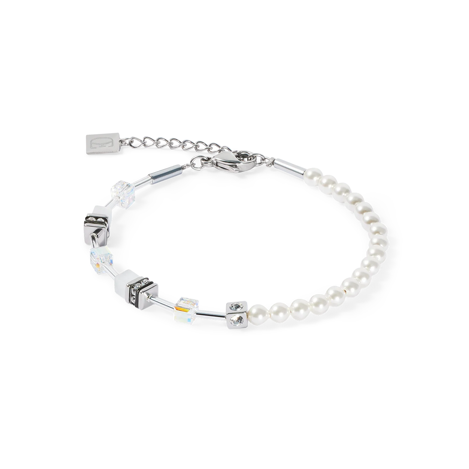 Bracelet GeoCUBE® Mini Fusion Pearls argent-blanc