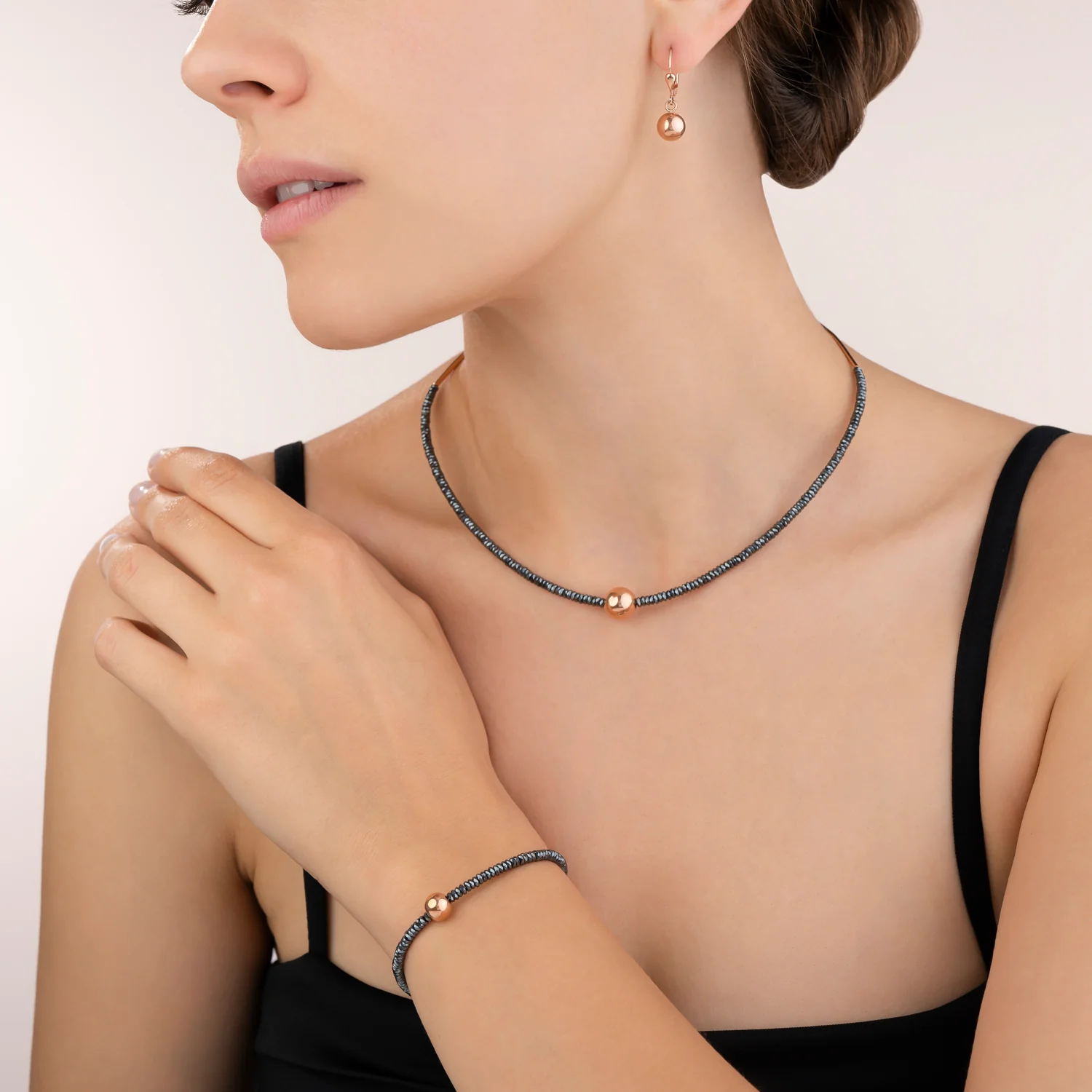 Bracelet hématite & acier or rose - Image 4