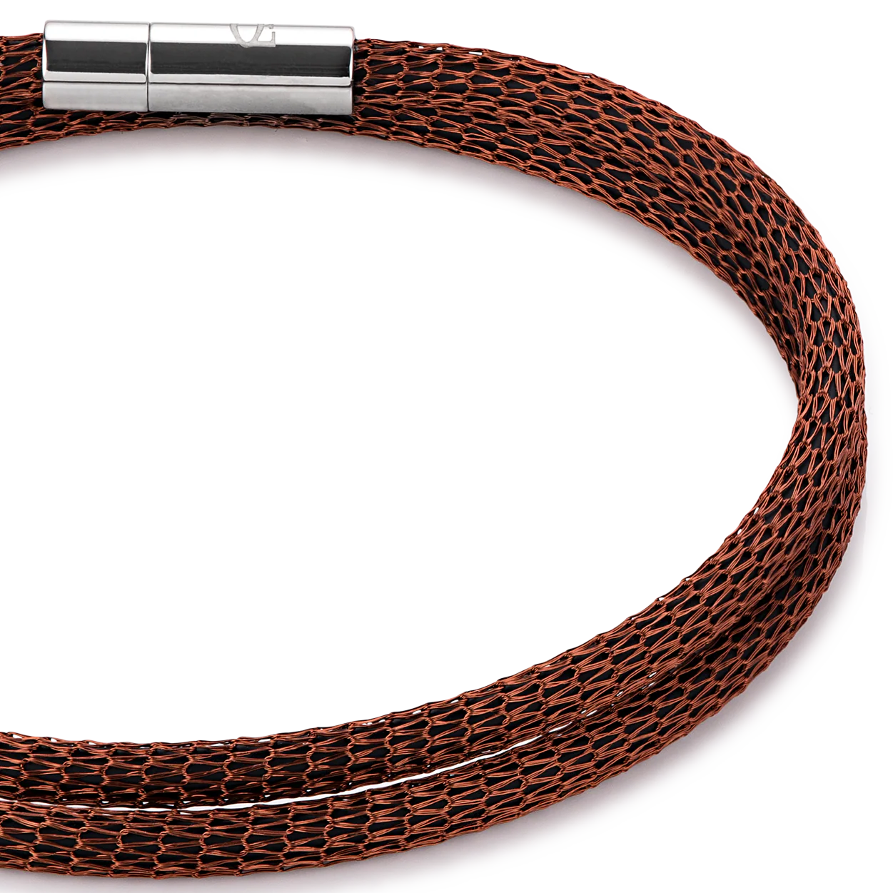 Bracelet maille argenturé & émaillé marron - Image 2