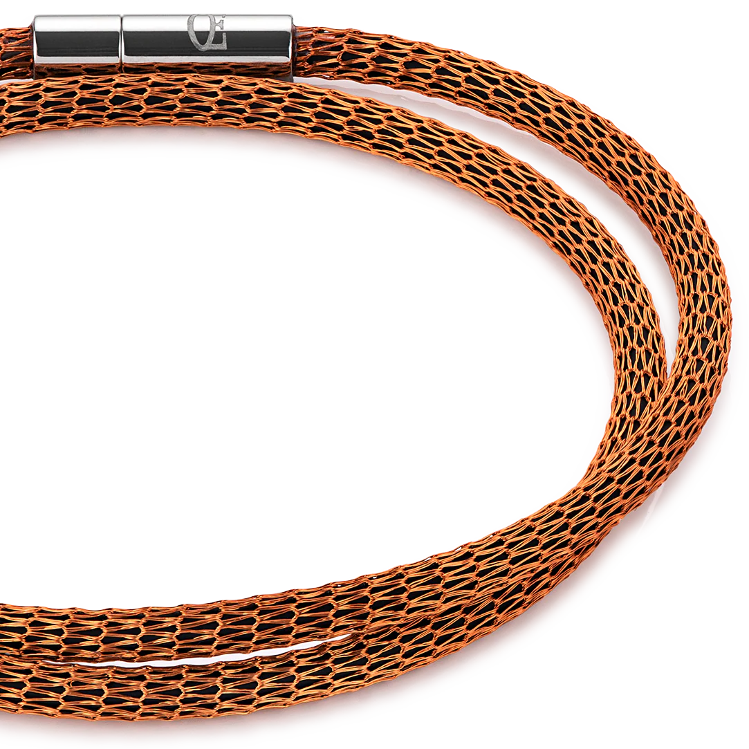 Bracelet maille argenturé & émaillé orange - Image 2
