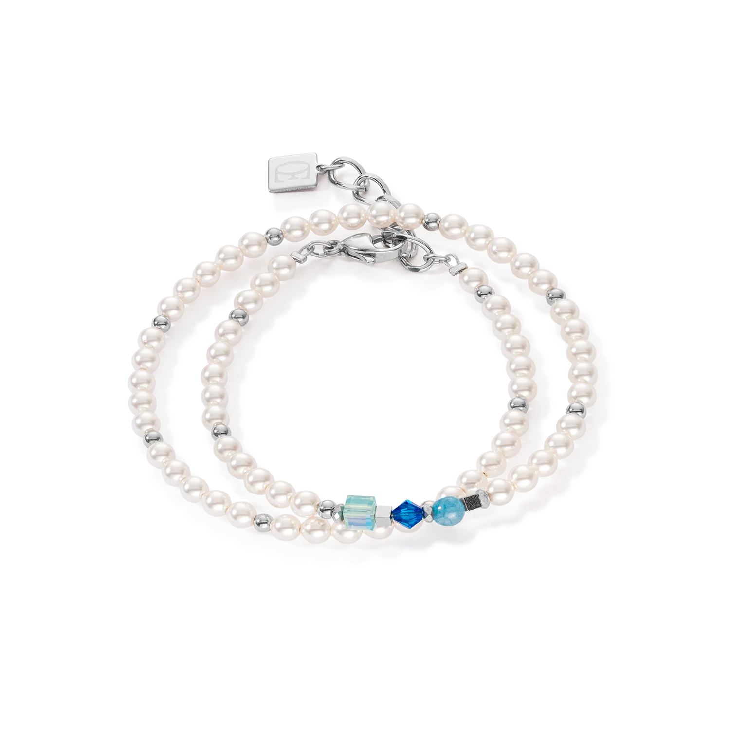 Bracelet Princess Pearls Wrap Around argent bleu