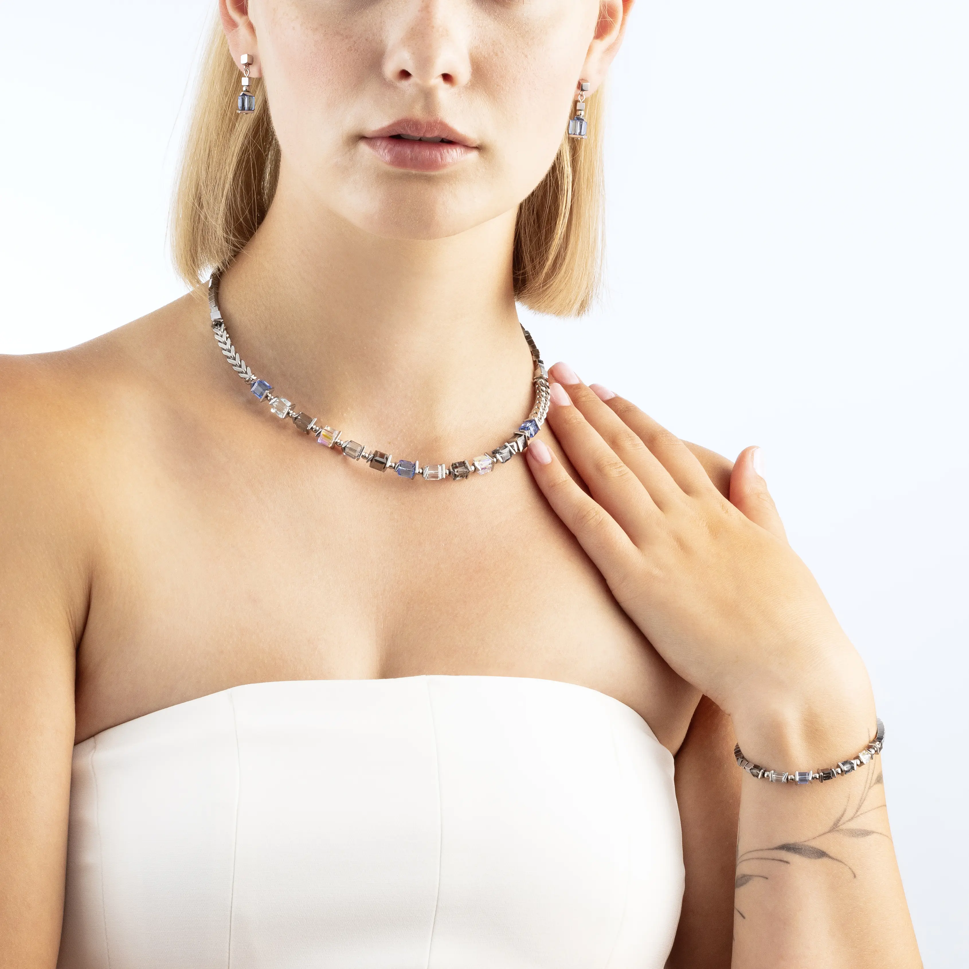 Bracelet Sparkling Cubes Fusion Chain argent-bleu - Image 4