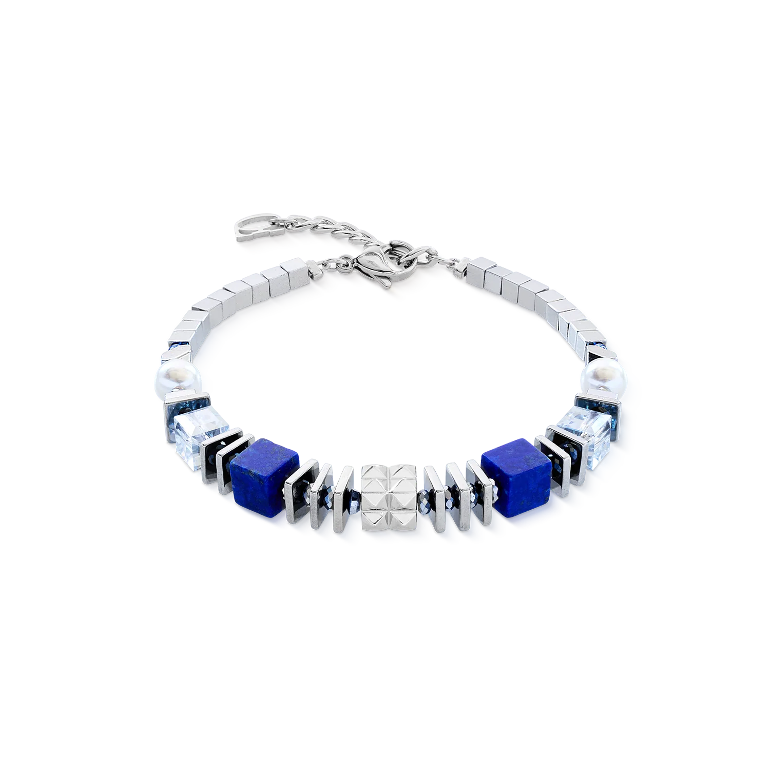 Bracelet Statement Cube Facets argent-bleu