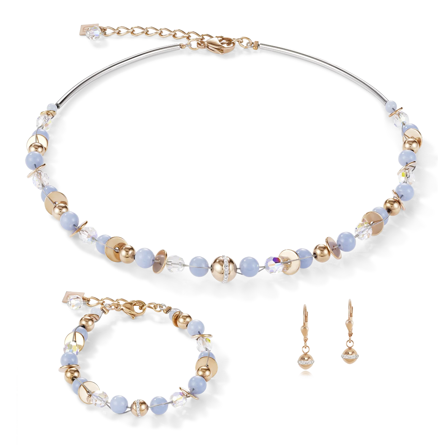 Bracelet TwistedPEARLS Angélite & acier inoxydable or rose bleu clair - Image 3
